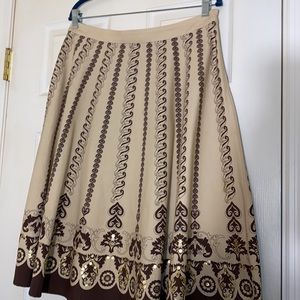 Beige and Brown Patterned A-Line Skirt